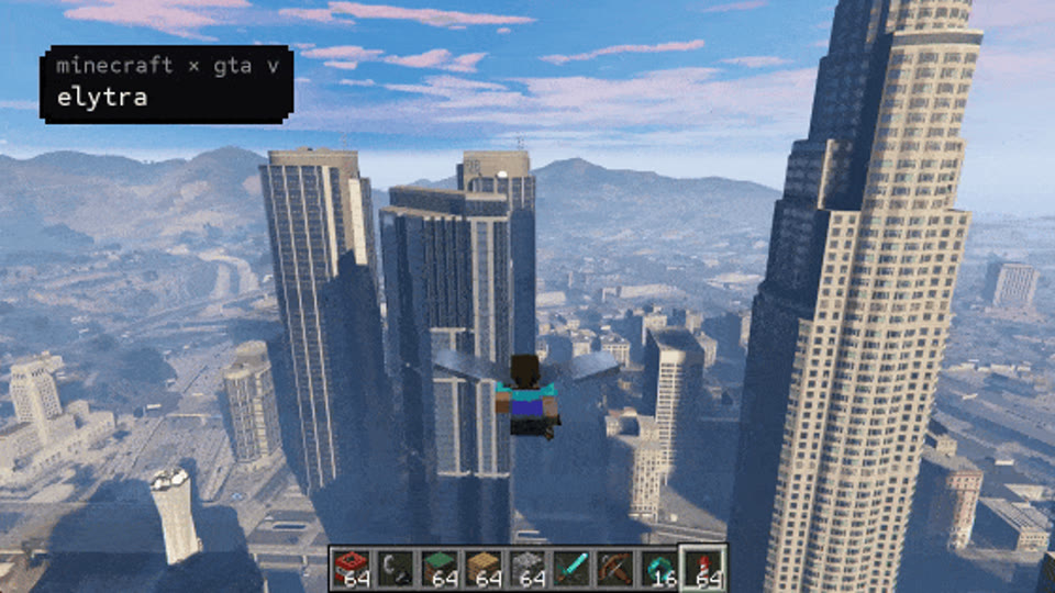 Frame from the Universal Modder showcase featuring Minecraft and GTA V